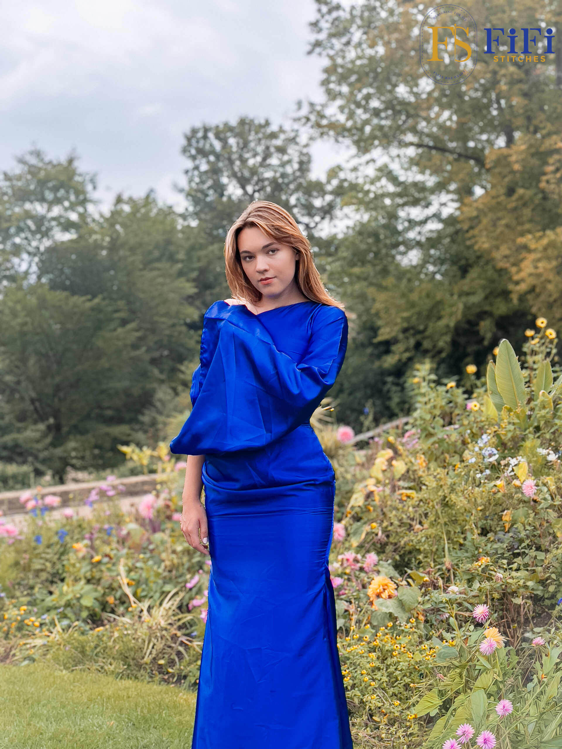 Blue One-Shoulder Sculpt Dress